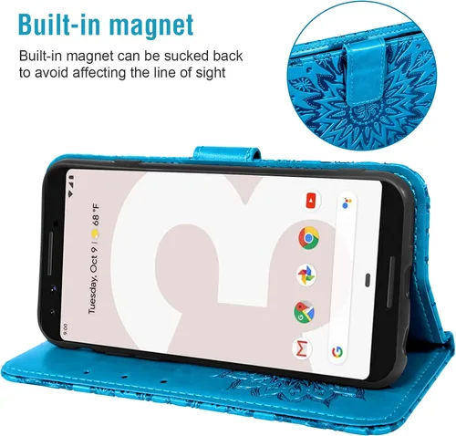 Vista 4 de Funda de teléfono para Google Pixel 3 XL con protector de pantalla de vidrio templado y funda magnética de cuero, soporte para tarjetas, accesorios
