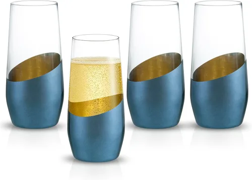 Vista 9 de MyGift Juego de 4 copas de champán negras y doradas sin tallo, vasos de fiesta de boda de 11 onzas, utensilios de bar modernos para vino espumoso