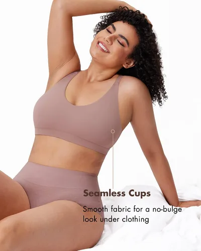 Vista 4 de DELIMIRA Women's Natrelax Plus Size Wireless Bralette V Neck - Full Coverage Seamless Tshirt Bras Unlined Comfort Bra