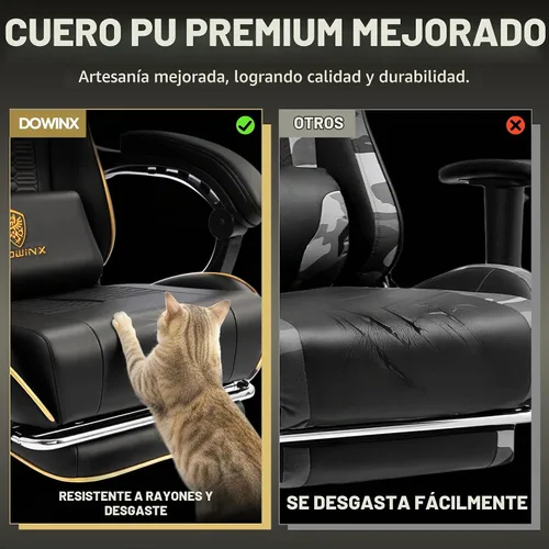 Vista 6 de Dowinx - Silla de juegos grande y alta, 350 libras con reposapiés lumbar de masaje Negro