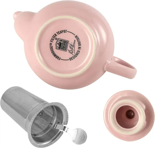 Vista 4 de London Pottery Tetera Farmhouse con infusor de cerámica, rosa Janpaese Sakura, 2 tazas (20.3 fl oz)