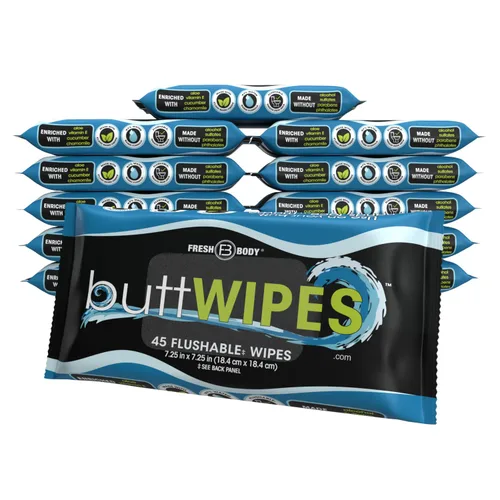 Vista 8 de ButtWIPES Toallitas desechables (1 paquete, 45 toallitas) – Toallitas desechables para adultos – Toallitas para glúteos a base de agua con aloe