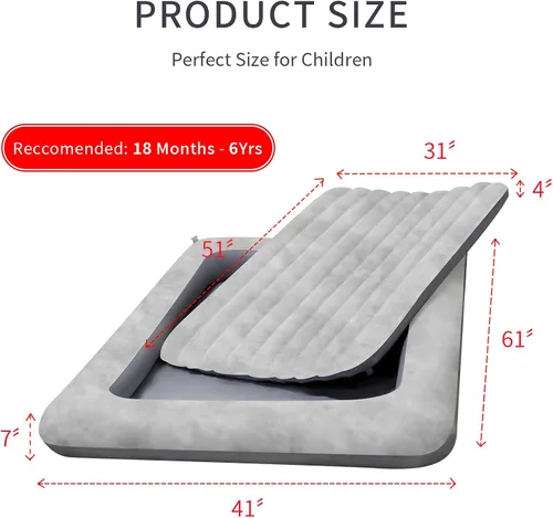 Vista 3 de Colchón de aire para niños: colchón de aire portátil rápido para niños, cama inflable portátil de viaje, superficie con felpa suave y cómoda, ideal