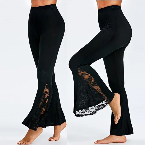 Vista 3 de Pantalones acampanados de yoga para mujer, pantalones elásticos de teñido anudado, cintura alta, talla grande, pantalones palazzo largos y anchos