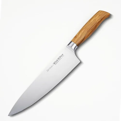 Vista 9 de WICKWILLOW - Cuchillo de chef de 8 pulgadas – Cuchillo de cocina de acero sueco ultra afilado con mango de madera de olivo italiano – Cuchillo