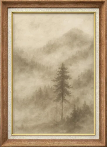 Vista 342 de MUDECOR Lienzo enmarcado prémium para pared, pinos nevados en bosque de invierno, ilustraciones modernas, arte contemporáneo, escénico, divertido
