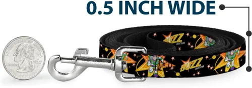 Vista 4 de Correa para perro Toy Story Buzz Lightyear Running Stars Negro, Naranja, Amarillo, 4' Largo 1.0" Ancho