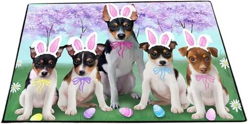 Vista 9 de Doggie of the Day Tapete Rat Terrier para perros, 4 de julio, Día de la Independencia, el mejor felpudo para perro, decoración protectora, arte