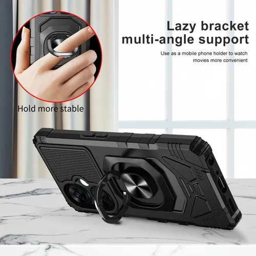 Vista 4 de TJS Funda compatible con OnePlus Nord N30 5G, con protector de pantalla de vidrio templado, anillo de metal, soporte magnético resistente contra