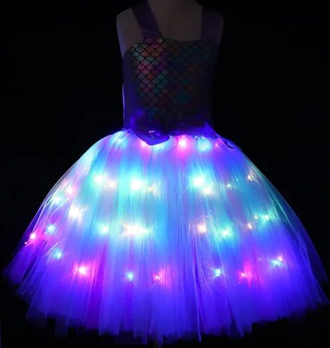 Vista 3 de Viyorshop Girls Mermaid Costume LED Light Up Mermaid Tutu Dress Up Gifts Princess Dress for Halloween Birthday Gift 3-8Years