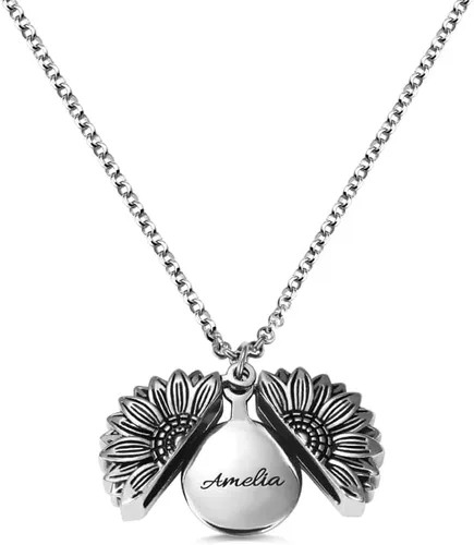 Vista 5 de Collar personalizado con texto en inglés You Are My Sunshine, collar con medallón de girasol, joyería de flores, regalos para mujeres, hija, madre