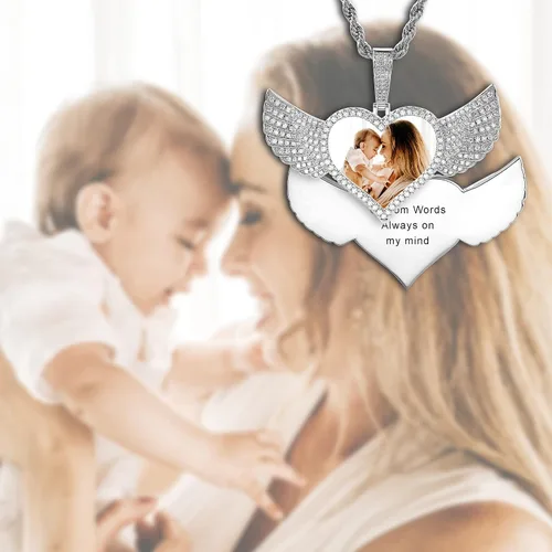 Vista 3 de OTXIXTO Colgante personalizado de hip hop con imagen de memoria para hombres y mujeres, grabado de imagen, texto, nombre, fecha, foto personalizada