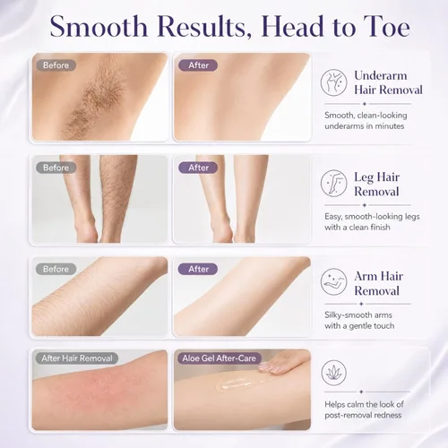 Vista 4 de Crema depilatoria corporal para mujeres con gel de aloe para piel sensible, crema depilatoria sin dolor de 5 minutos para brazos, axilas, piernas