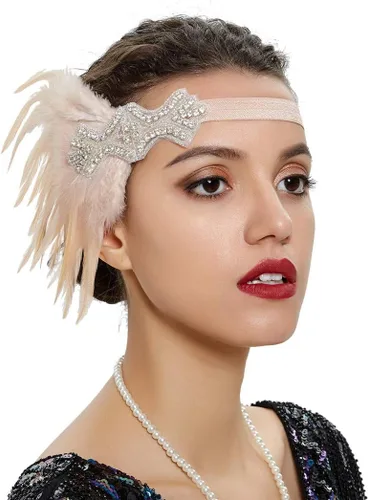 Vista 36 de Roaring 20s Great Gatsby - Diadema estilo flapper para mujer, estilo Art Deco de los años 20, con plumas A azul