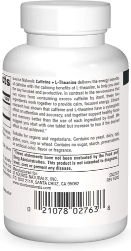 Vista 2 de Source Naturals Cafeína + L-teanina, energía y apoyo de enfoque del té verde* - 60 tabletas