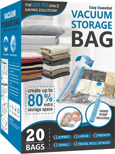 Vista 13 de Cozy Essential Vacuum Storage Bags, 80% Compression Vacuum Seal Space Saver Plastic Packaging Bags for Clothes, Blankets, Pillow, Bedding
