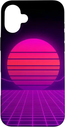 Vista 23 de Funda con diseño estético para iPhone 16 Retrowave Synthwave de los años 80 y 90