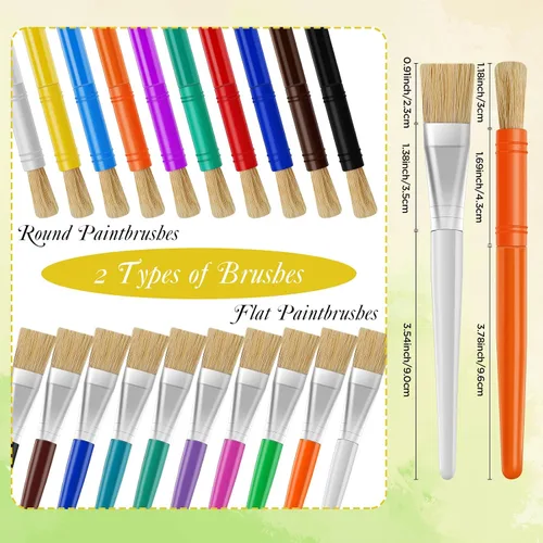 Vista 2 de Fuutreo 120 pinceles de pintura para niños, redondos y planos, para preescolar, lavables, pintura al óleo acrílica, regalos de fiesta de Navidad