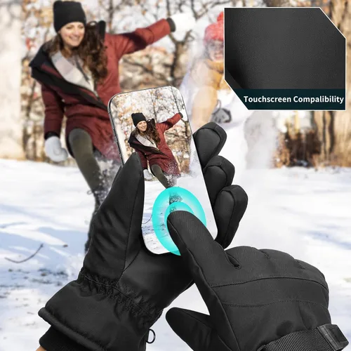 Vista 5 de Guantes de esquí, impermeables, compatibles con pantalla táctil, relleno de 3M EC120, cuerda antipérdida para padres e hijos