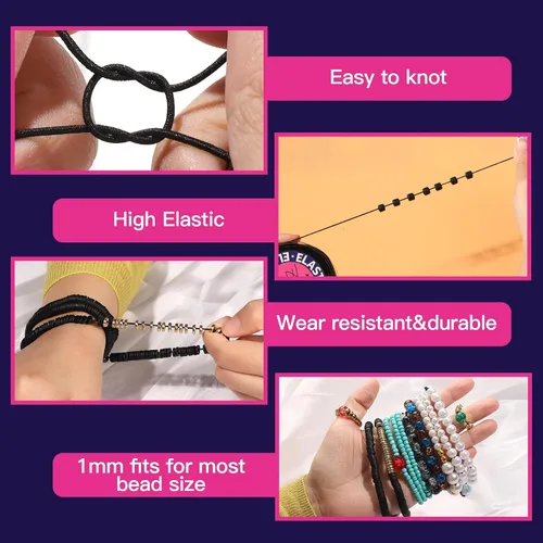 Vista 3 de FANDAMEI Cuerda elástica de 0.039 in para cuentas, cordón elástico para hacer pulseras, cordón elástico para hacer joyas, hilo resistente