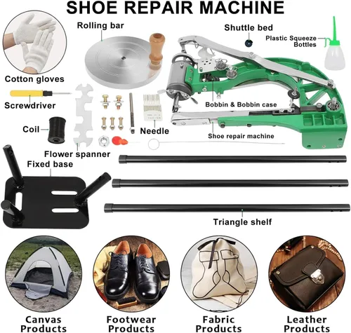Vista 4 de FAHKNS Máquina de coser de cuero, máquina de coser de piel para reparación de zapatos, reparación manual de costura de zapatero con doble línea