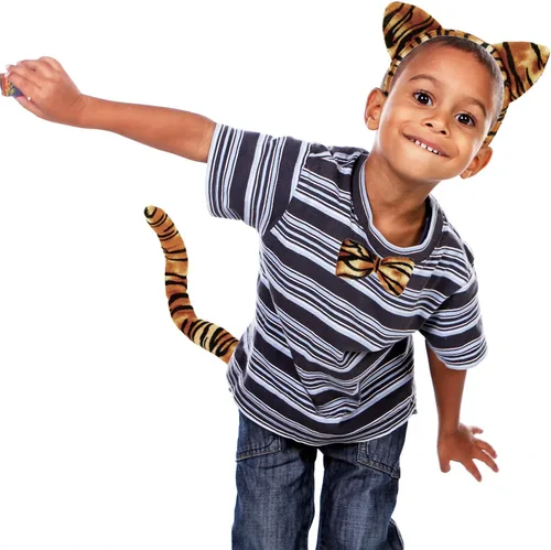 Vista 5 de Juego de disfraces de tigre, orejas de tigre, cola de nariz y pajarita, juego de disfraz de animal elegante, accesorios para niños, Halloween