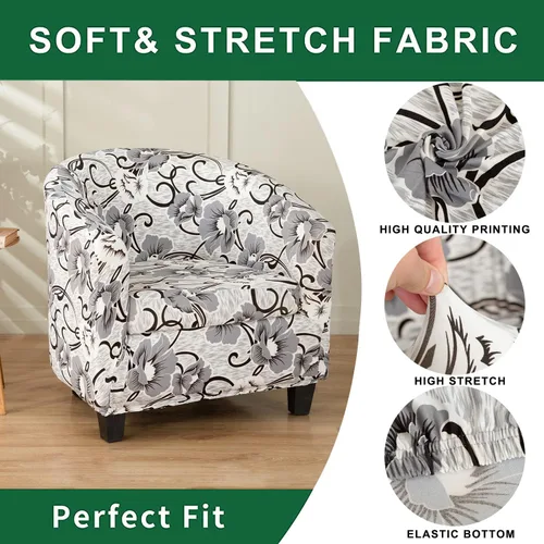 Vista 4 de Funda estampada para silla de club, 2 piezas, elástica con acento de barril para sillón, fundas de sofá, fundas extraíbles para silla de bañera