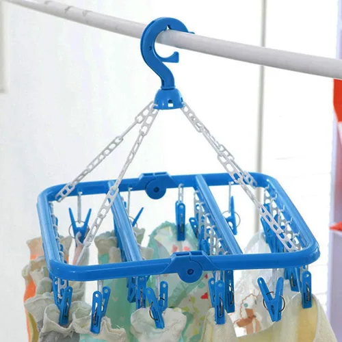 Vista 6 de SteelFever Percha de secado de ropa con 32 clips, estante de secado plegable para ropa interior y calcetines (azul)