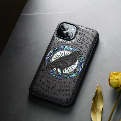 Vista 4 de Carveit Funda protectora de madera de diseñador para iPhone 13 (grabado en madera e incrustaciones de carcasa), funda de madera compatible