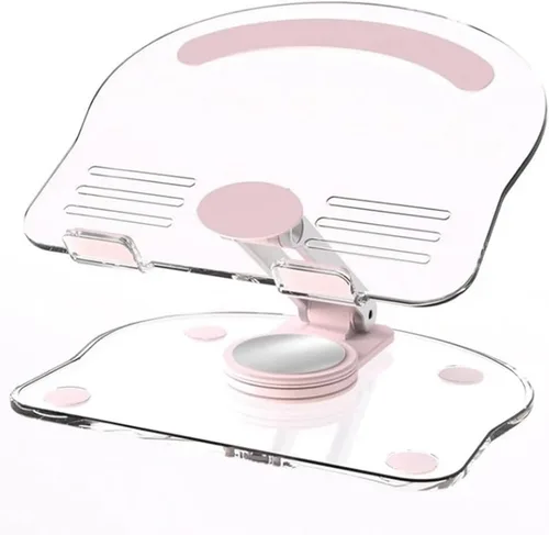 Vista 11 de XIHAMA Soporte acrílico para tableta con base giratoria de 360°, soporte plegable ajustable transparente para iPad de escritorio para iPad/Pro/Air