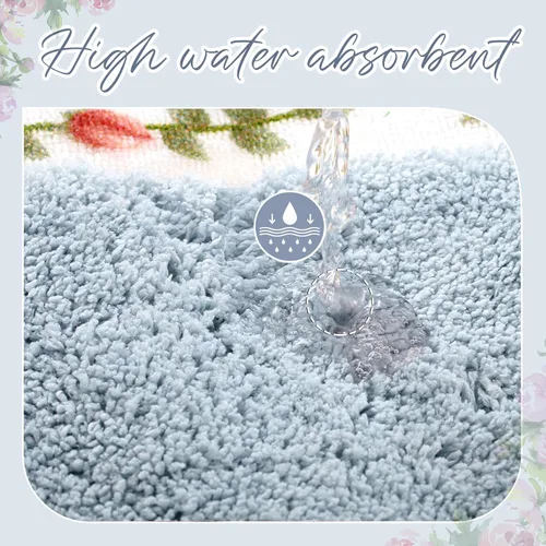 Vista 4 de Drydiet Juego de 3 alfombras de baño con rosas y flores coquetas, decoración floral para baño, dormitorio, sala de estar, tapete de baño floral Azul