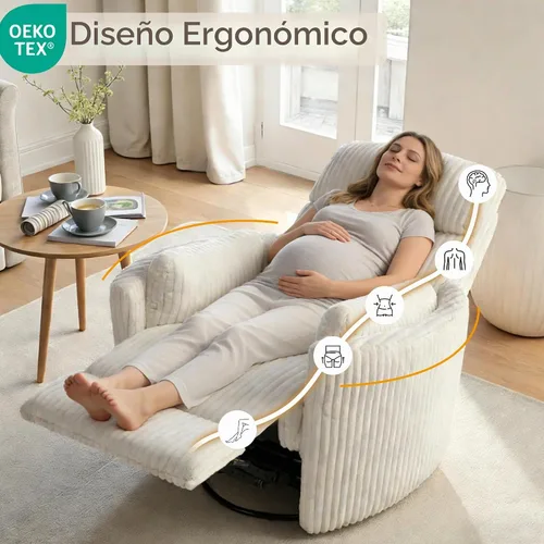 Vista 4 de Mecedoras cómodas con respaldo alto 360 giratorias, mecedoras reclinables con 2 almohadas, silla reclinable para adultos, espacios pequeños Beige