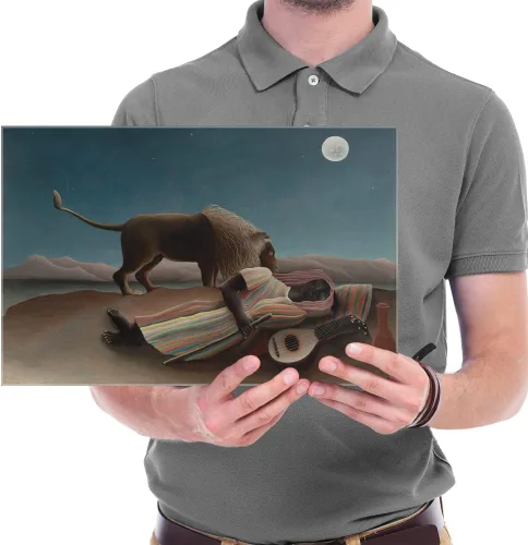 Vista 6 de Wieco Art Lienzo decorativo para pared, pinturas de Henri Rousseau, el gitano durmiente, impresiones en lienzo, imágenes de paisajes, pinturas sobre