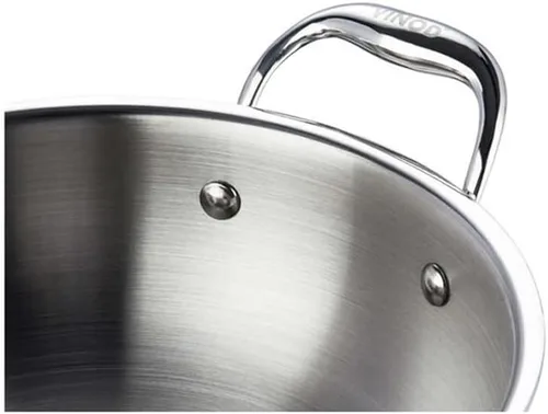 Vista 4 de Vinod Platino Triply Acero Inoxidable Extra Profundo Kadai con Tapa 4,1 L/Tapa de Vidrio