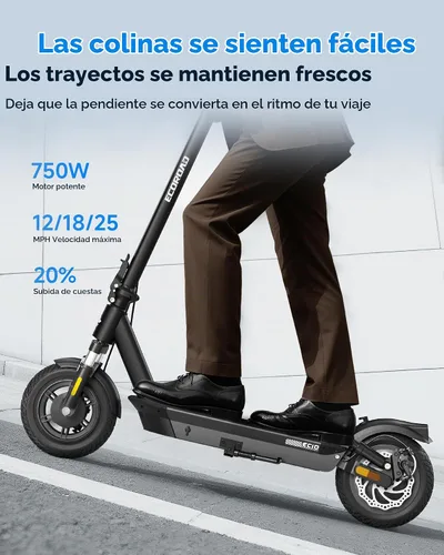 Vista 3 de ECOROAD Scooter eléctrico para adultos, motor de 750 W y 25 MPH y 30-35 millas de largo alcance, neumáticos de 8.5 y 10 pulgadas con doble