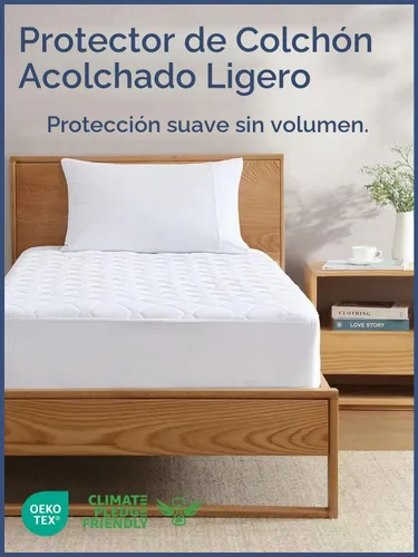Vista 2 de Protector de colchón acolchado tamaño individual - Blanco