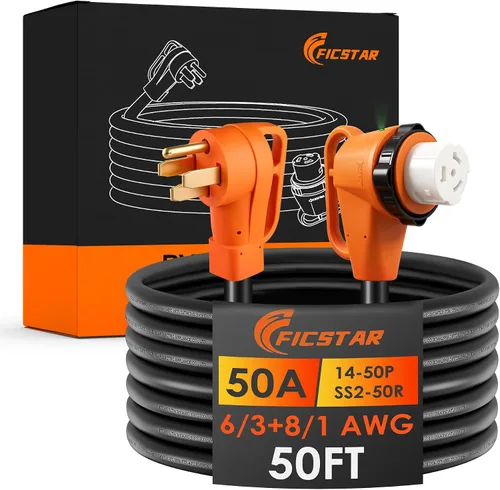 Vista 11 de Cable de extensión para RV de 50 amperios de 30 pies, cable de alimentación para RV resistente 6/3+8/1 SJTW AWG con mango de agarre y bloqueo