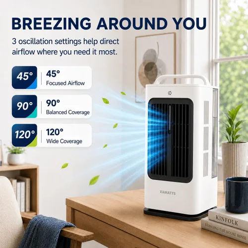 Vista 4 de Aires acondicionados portátiles, enfriador de aire evaporativo de 1700 ml con control remoto, mini aire acondicionado portátil oscilante de 120°