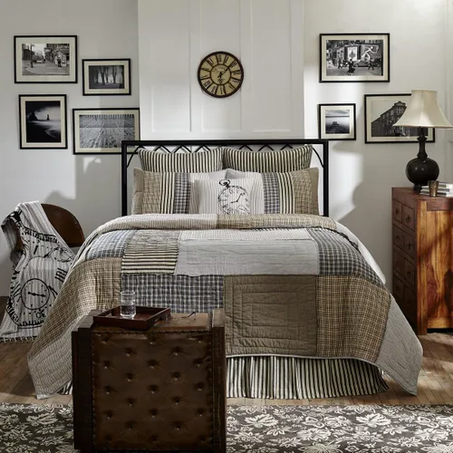 Vista 2 de VHC Brands Ashmont - Accesorio de ropa de cama de algodón con retazos de sirsaca prelavada, costuras inversas, colcha de 70 x 90 pulgadas