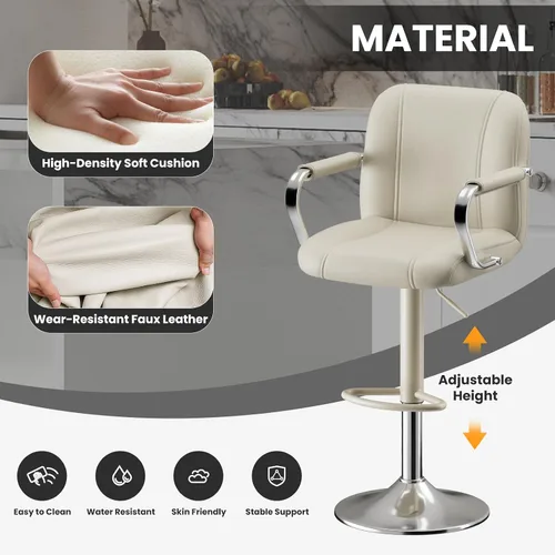 Vista 6 de MALOL Juego de 1 sillas de mostrador beige con respaldo, sillas altas giratorias ajustables para isla de cocina, asientos modernos, taburetes