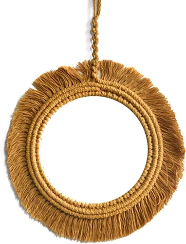 Vista 5 de Espejo de pared de macramé con flecos redondos para dormitorio, apartamento, entradas, decoración del hogar, espejo de pared