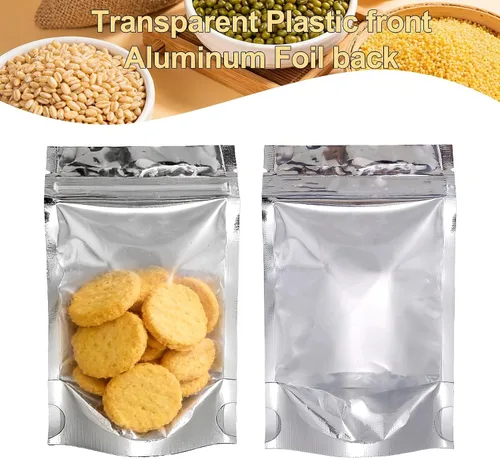 Vista 4 de Ellbest 100 bolsas de plástico resellables de aluminio Mylar de aluminio, bolsas de almacenamiento plateadas, bolsas de almacenamiento herméticas