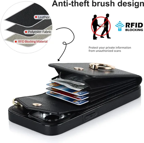 Vista 3 de Asuwish Compatible con iPhone 15 Pro Max de 6.7 pulgadas, protector de pantalla y anillo de bloqueo RFID, funda para teléfono celular