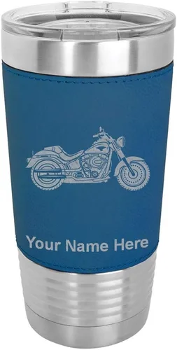 Vista 15 de LaserGram - Vaso de 20 onzas con aislamiento al vacío, estilo motocicleta, grabado personalizado incluido (piel sintética, estilo béisbol)