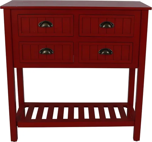 Vista 11 de Bailey Bead Board Mesa consola de madera con cuatro cajones con estante, acabado blanco antiguo