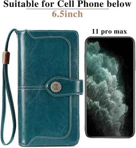 Vista 5 de FALAN MULE Cartera de cuero genuino RFID bloqueo gran capacidad Trifold señoras cartera.