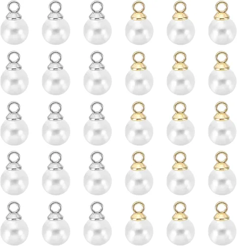 Vista 39 de PATIKIL Abalorio de perlas, 100 cuentas de perlas de imitación de perlas colgantes para bricolaje para hacer joyas, pulseras, aretes, collares Beige