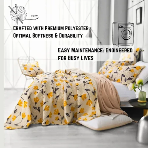 Vista 2 de DaDa Bedding - Juego de colcha acolchada con diseño floral botánico de flores amarillas y doradas, diseño de tulipanes de primavera, bordes