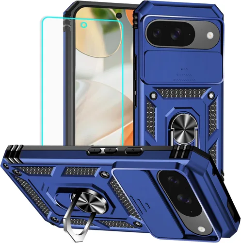 Vista 13 de HNHYGETE Funda para Pixel 6a con protector de pantalla HD, soporte giratorio de grado militar de 360° (resistente) a prueba de golpes para Google