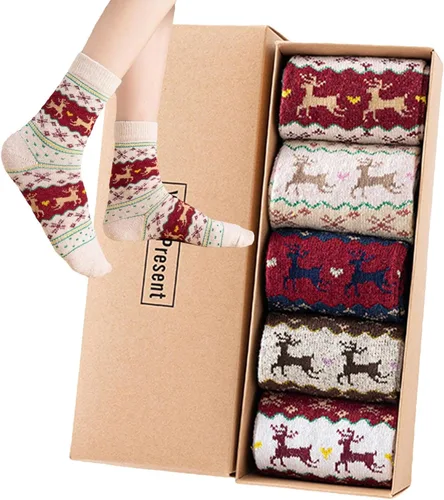 Vista 9 de BBAUER Calcetines de disfraz de Navidad, conjunto de calcetines de dibujos animados de punto, patrones de Navidad calcetines de vacaciones